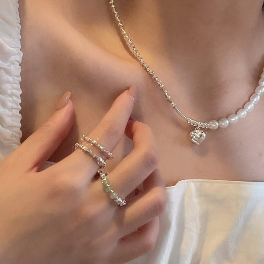 Pearl & Silver Heart Set - Minimal Marks