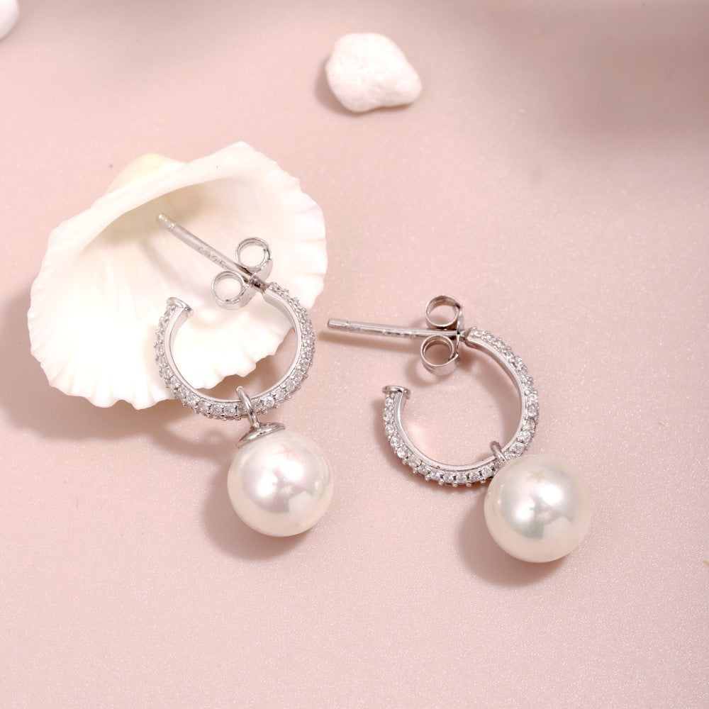 S925 Pearl Hoop Earrings
