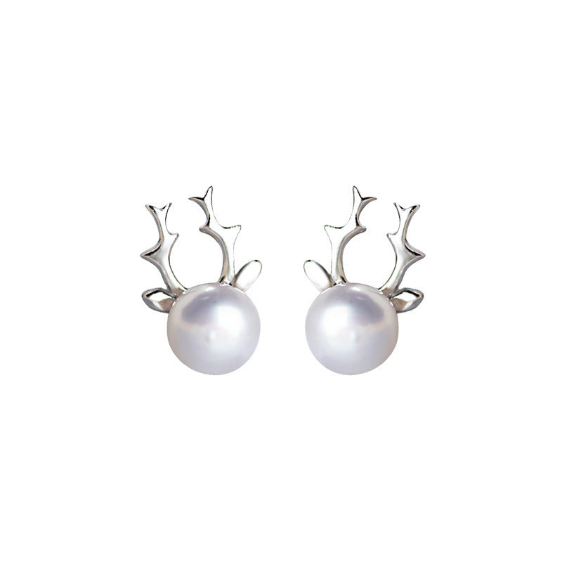 Minimalist Antler Pearl Earrings