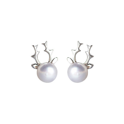 Minimalist Antler Pearl Earrings