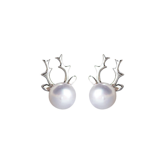 Minimalist Antler Pearl Earrings