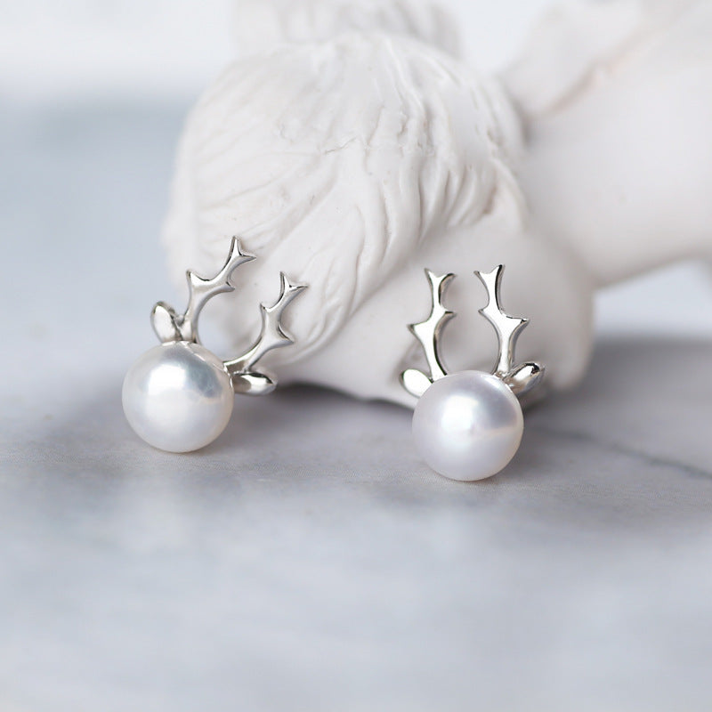 Minimalist Antler Pearl Earrings