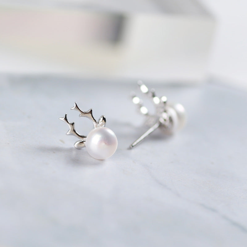 Minimalist Antler Pearl Earrings