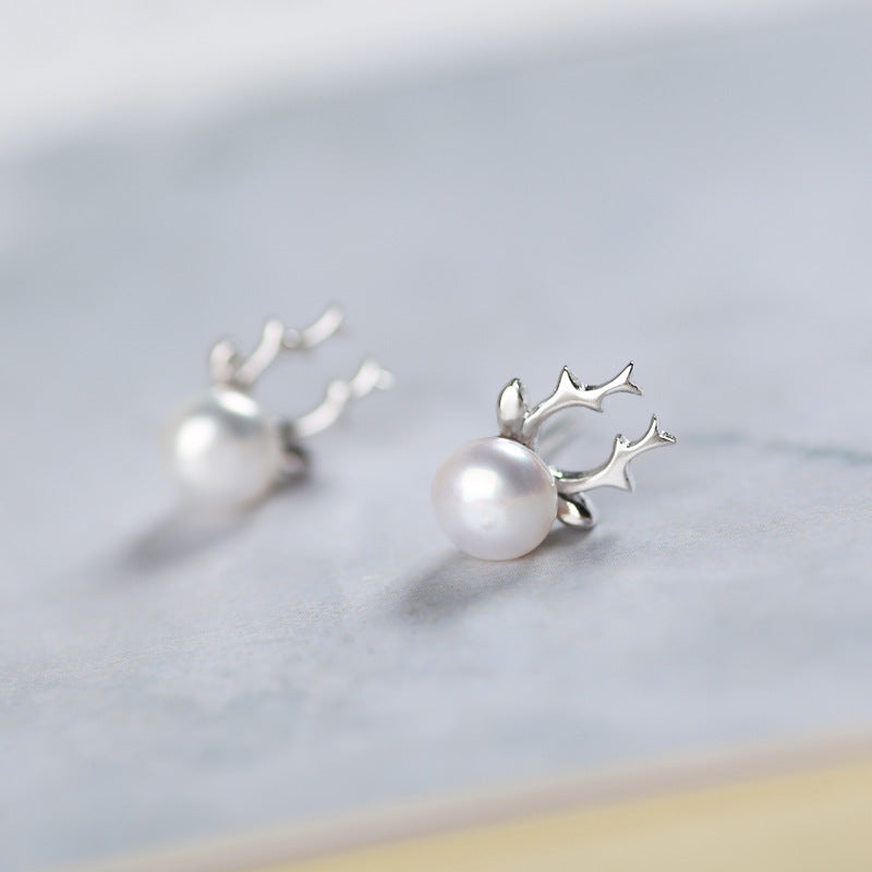 Minimalist Antler Pearl Earrings