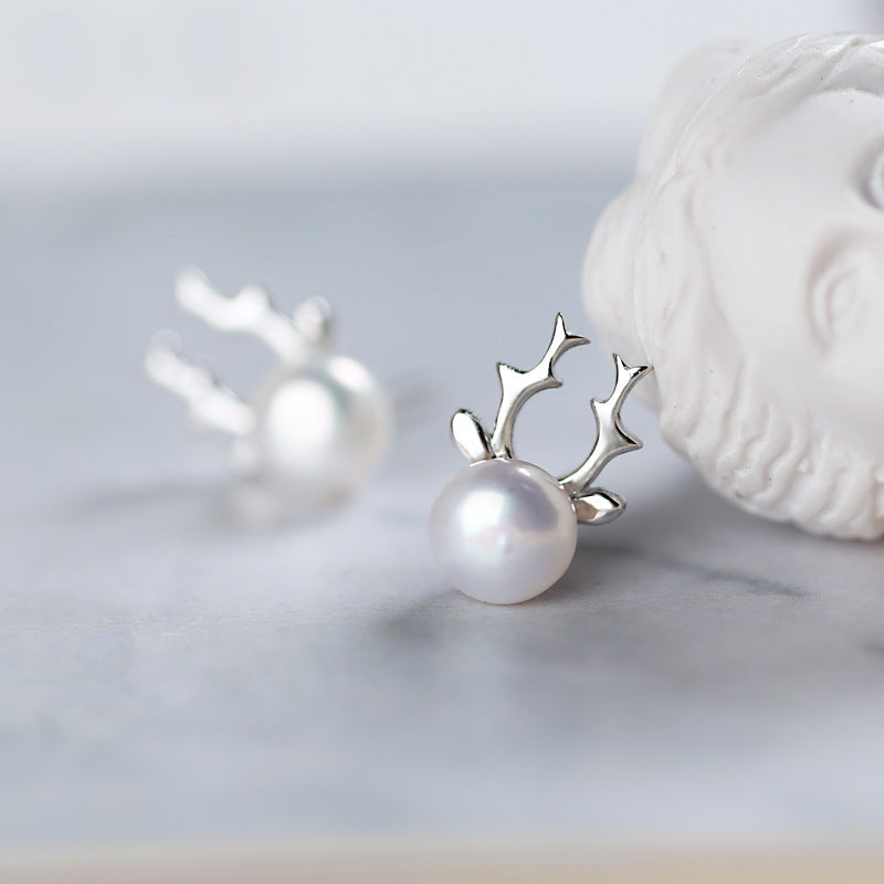 Minimalist Antler Pearl Earrings