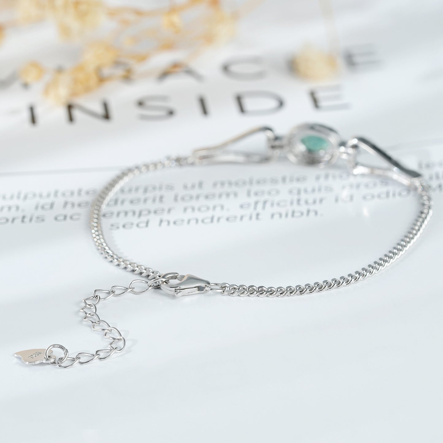 Back of a emerald bracelet with synthetic zirconia