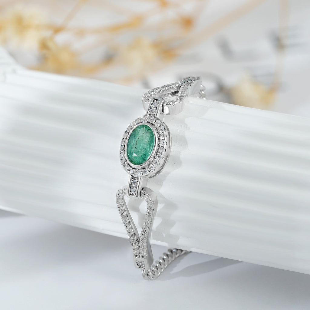 Silver emerald bracelet with synthetic zirconia