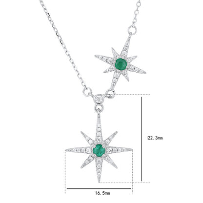 Silver necklace with star-shaped pendants showing size specifications