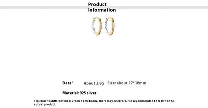 Product information card for two tone gold and silver hoop earrings.