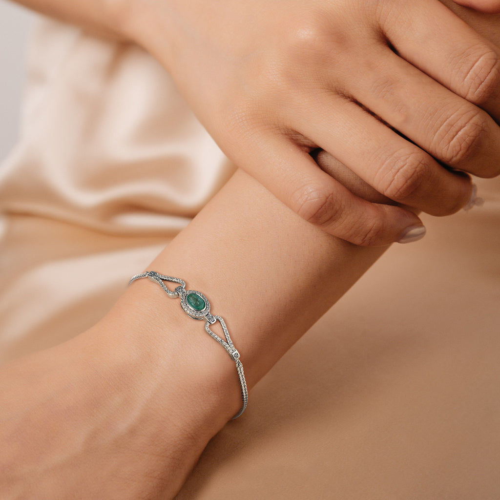 S925 Zilveren Smaragd Armband met Synthetische Zirkonia