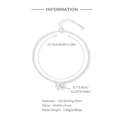 Silver bracelet with measurements and material details on a white background