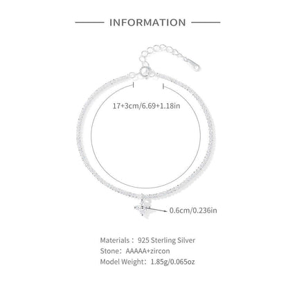 Silver bracelet with measurements and material details on a white background