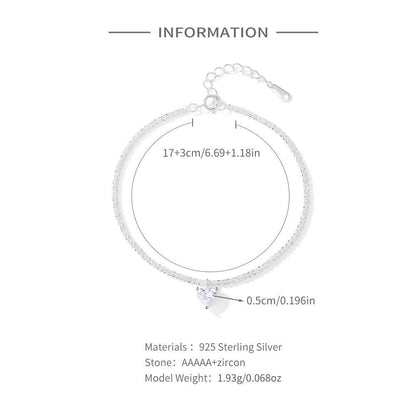 Silver bracelet with measurements and material details on a white background