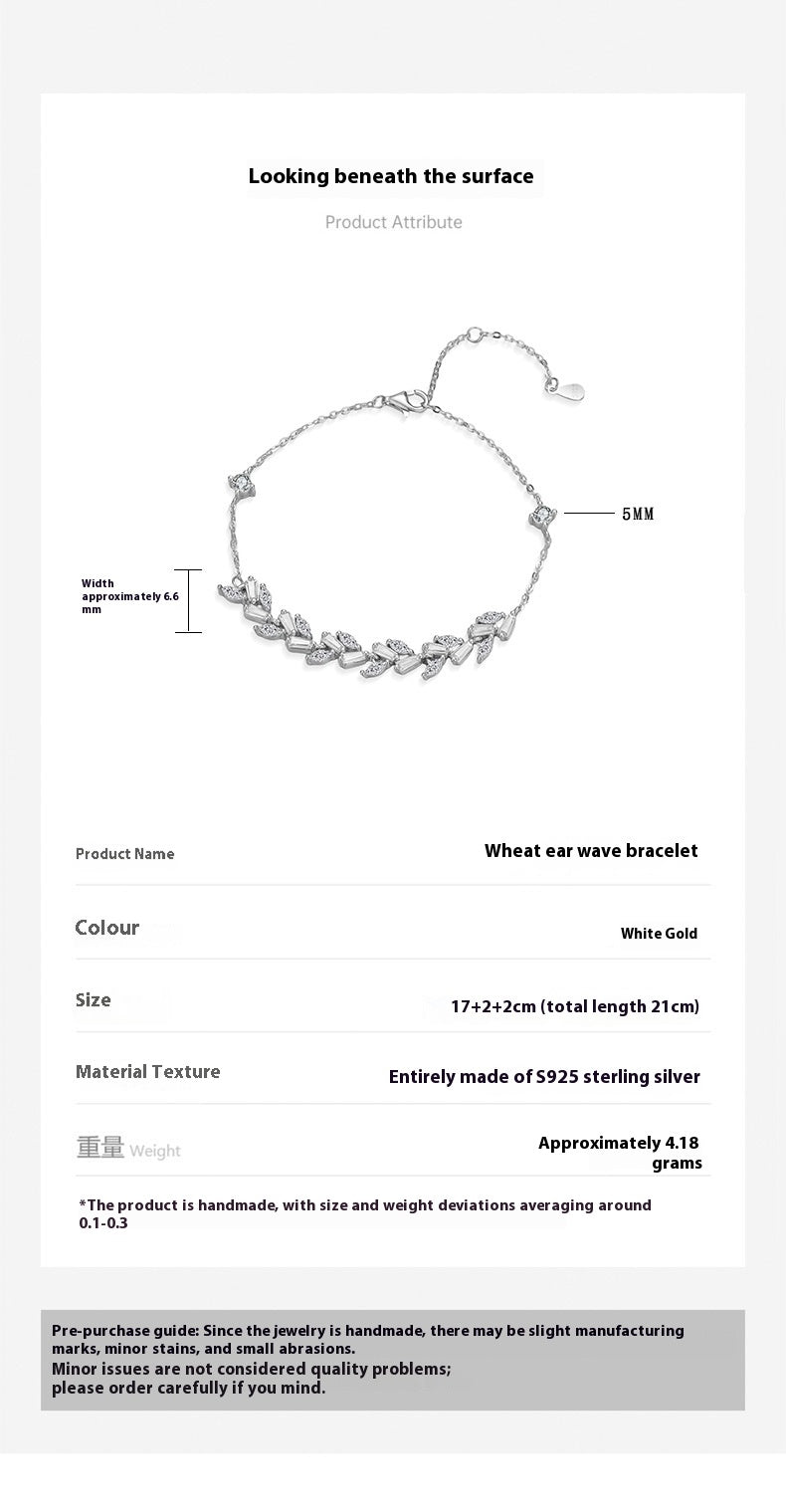 Wheat wave bracelet product information on a white background