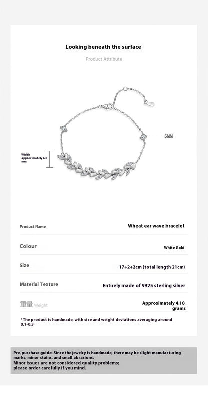 Wheat wave bracelet product information on a white background
